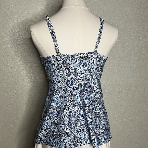 KONA SOL Halter Blue Floral Botanical‎ Blue & White Tankini Swimsuit Swim Top - Picture 7 of 14